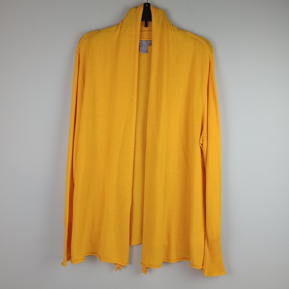 JCP Womens XL Yellow Cotton Wool Blend Open Front Shawl Collar Cardigan Sweater
